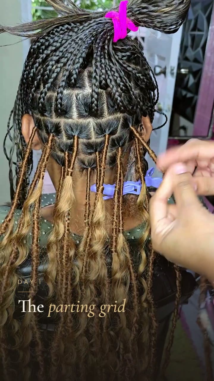 Boho locs install in progress